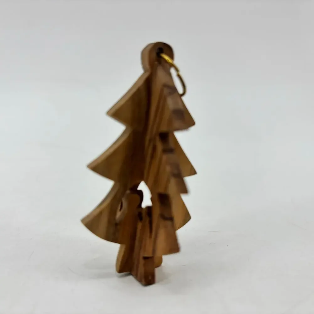 Olive Wood Christmas Tree Nativity Ornament Hand Carved Holy Land Bethlehem